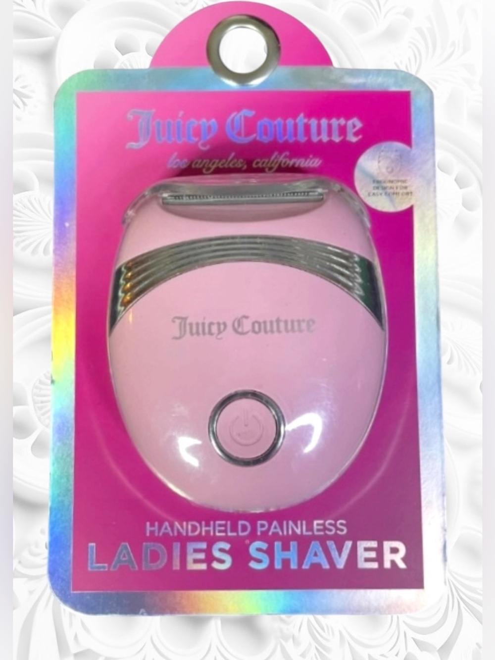 Juicy Couture Handheld Shaver Face Legs Arms Pink Silver Compact Travel NEW NIP